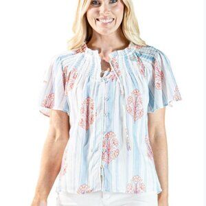 Simply Southern Women's Floral Shirred Gauze Cotton Raglan Sleeves Top ~ NWT ~ M
